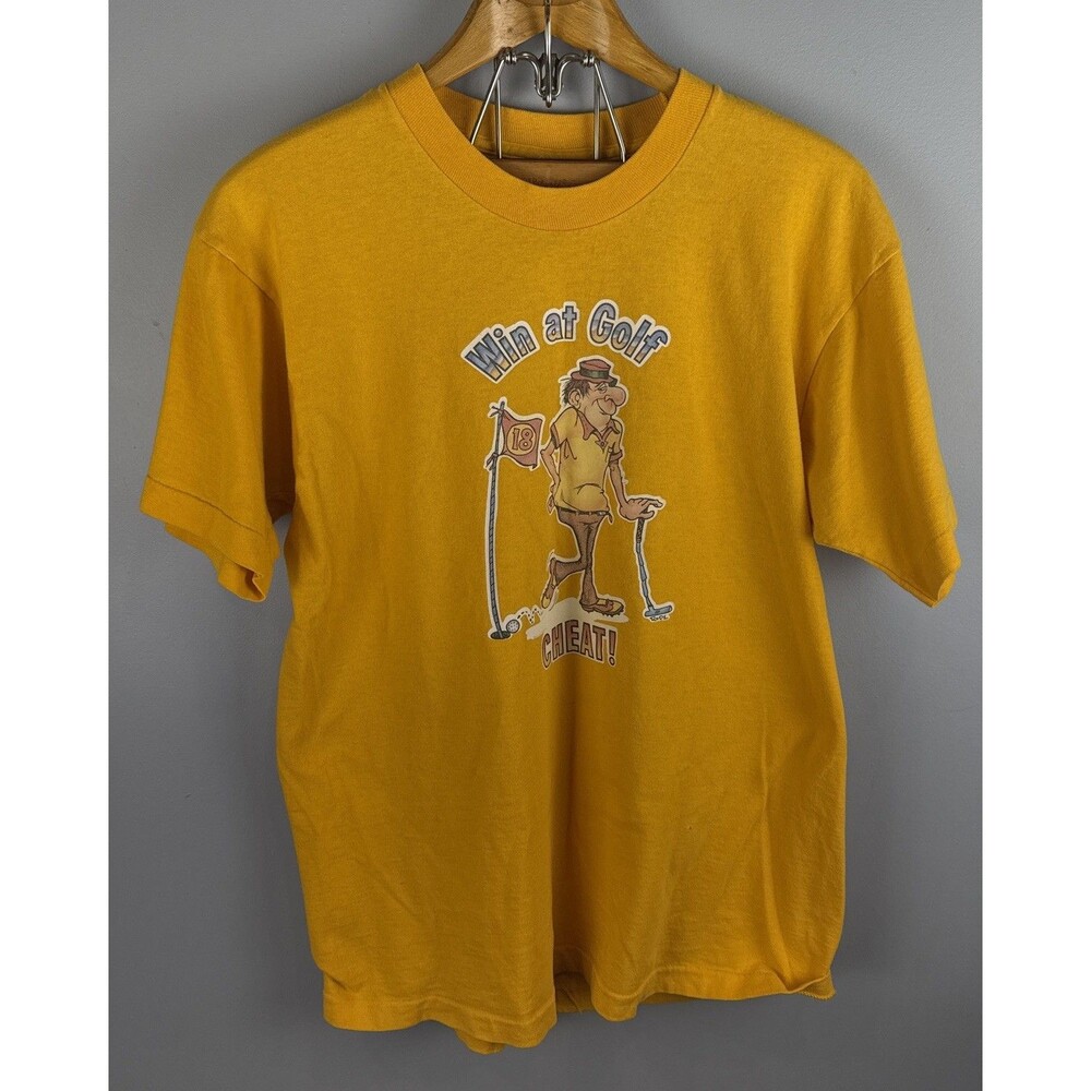 vtg fruit of the loom t shirt W/ Iron On Win At Golf Cheat! By Rode Sz L
